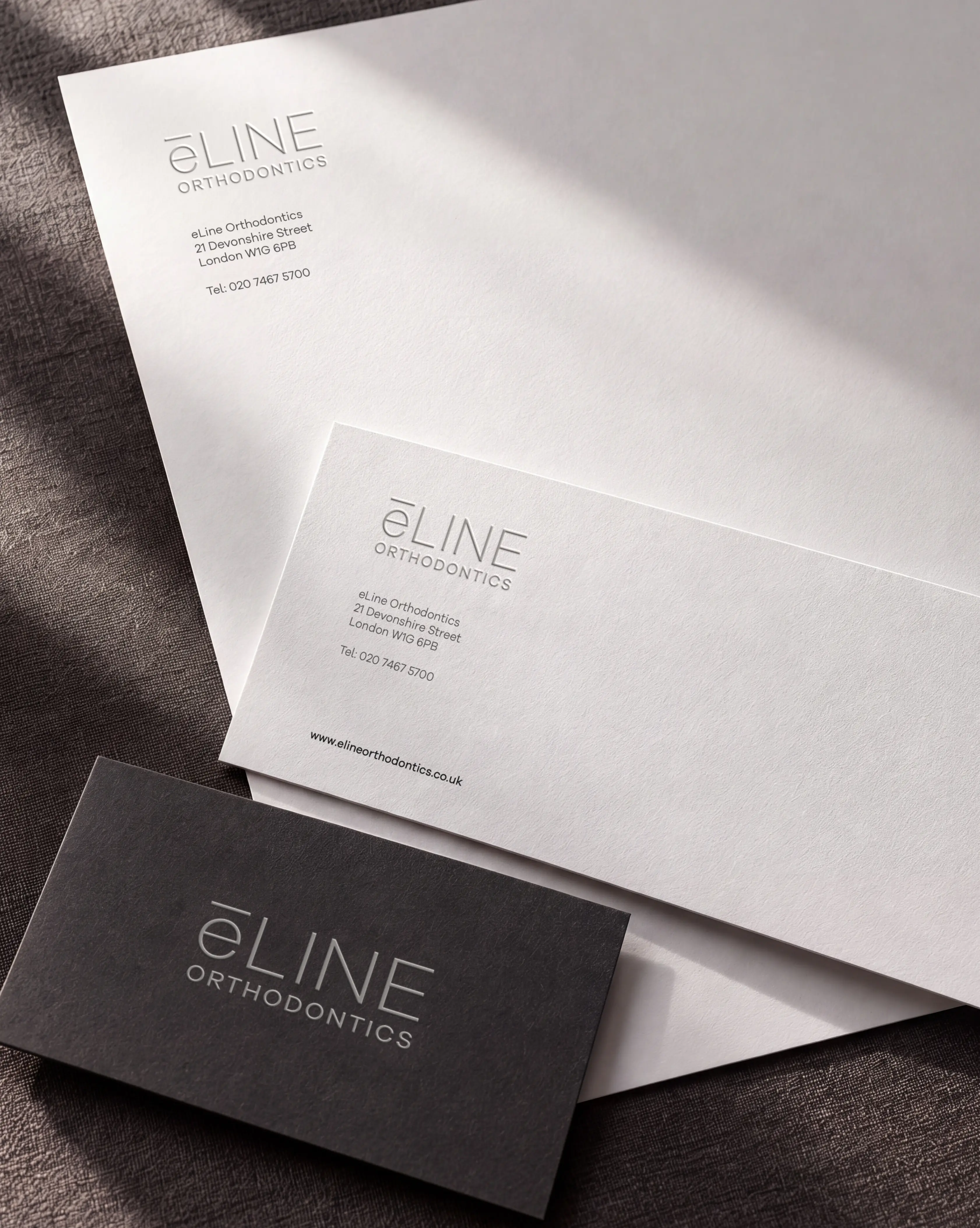 e-LINE letterhead, compliments slip and business card